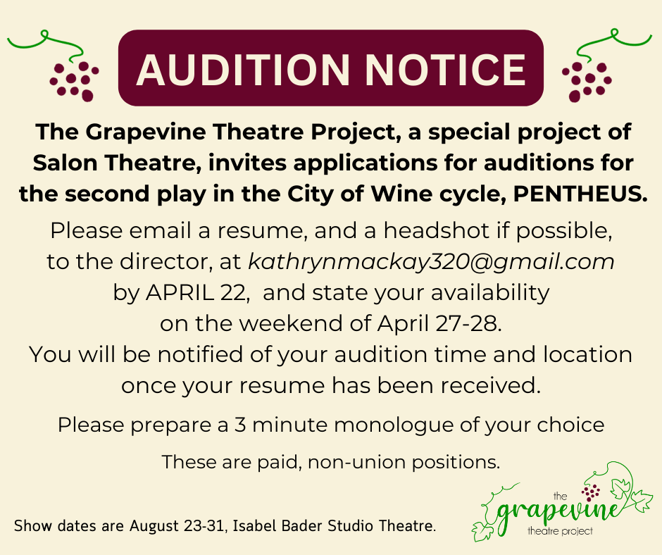Auditions notice for PENTHEUS.